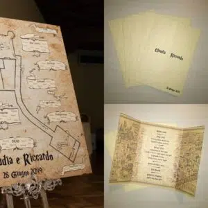 Coordinati matrimonio Claudia e Riccardo Tableau e menu Harry Potter