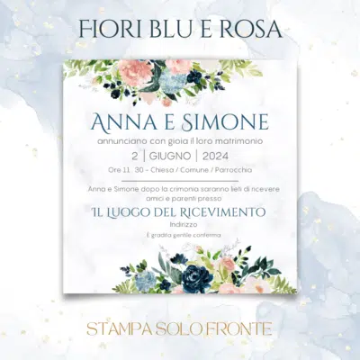 Partecipazioni 1 euro - Midnight flowers - fiori blu e rosa