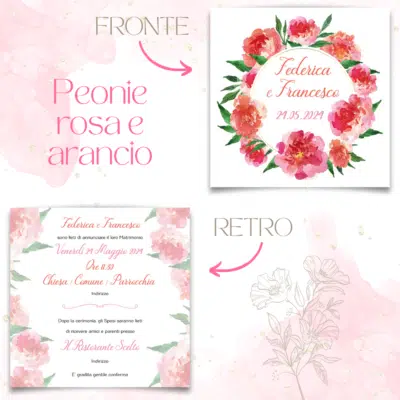 Partecipazioni 1 euro - Pink flowers - peonie rosa e arancio