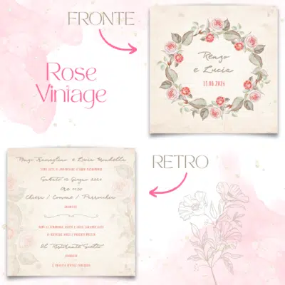 Partecipazioni 1 euro - Pink flowers - rose vintage