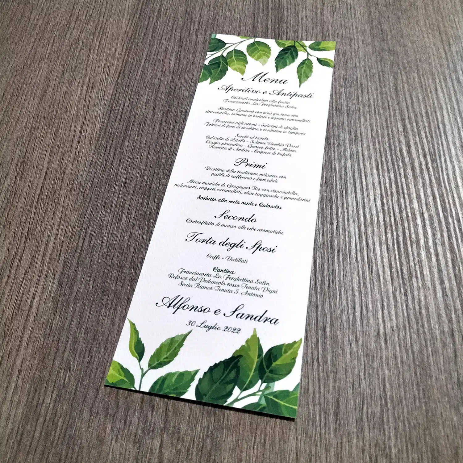 Menu personalizzato foglie verdi